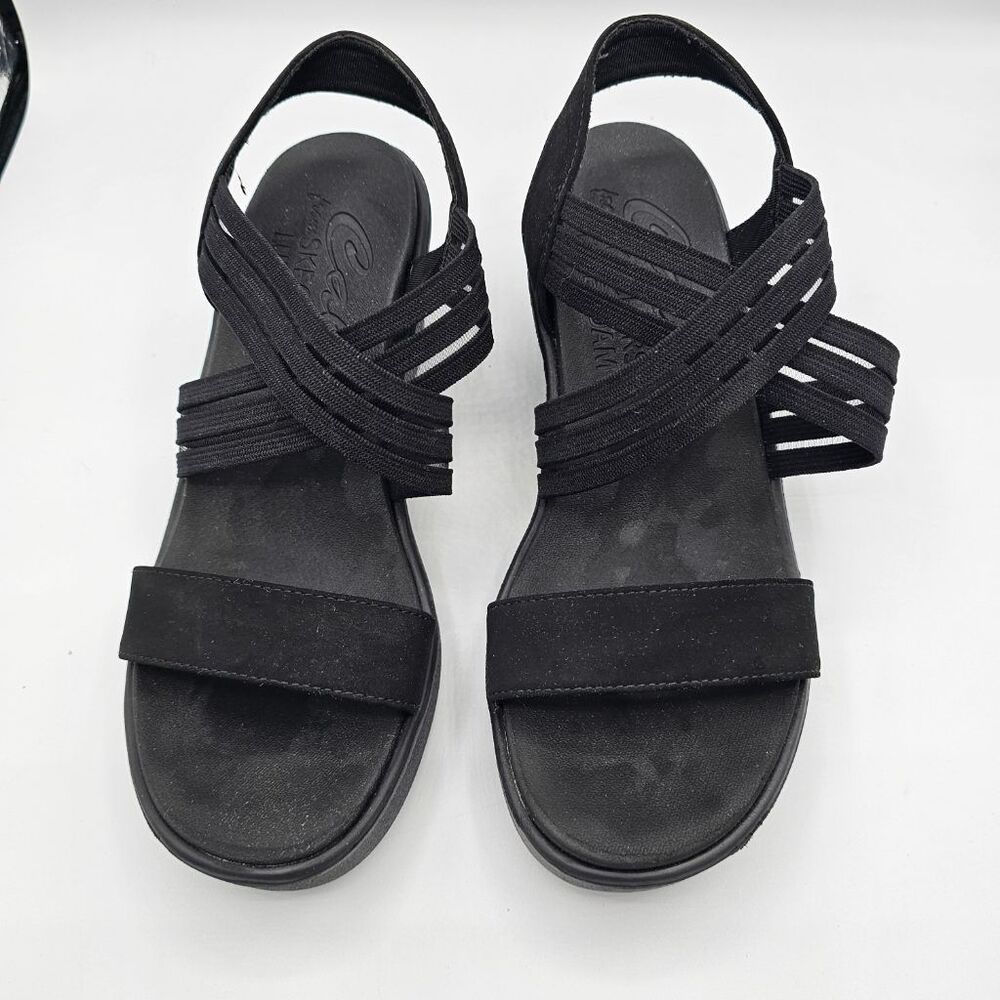 Cali Skechers Luxe Foam Womens Black Strappy Wedge Sandals Slingback whimsigoth